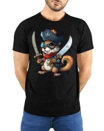 Cute Pirate Squirrel Tee for Funny Adventure Fans - model wearing black tee with hands behind back