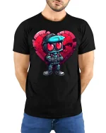 Cool Heart Soldier Tee for Love and Battle Fans - model wearing black tee with hands behind back