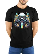 Psychedelic Panda Energy Tee for Cool Street Vibes - model wearing black tee with hands behind back