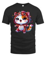 Kawaii Cat Unicorn Onesie Rainbow Sparkle Cute Graphic Tee - black t-shirt on white background