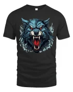 Fierce Wolf Head Attack Snarl Wild Beast Graphic Tee - black t-shirt on white background