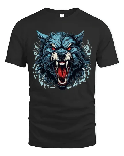 Fierce Wolf Head Attack Snarl Wild Beast Graphic Tee - black t-shirt on white background