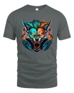 Cyber Neon Wolf Rage Fierce Tech Beast Graphic Tee - gray t-shirt on white background
