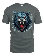 Fierce Wolf Head Attack Snarl Wild Beast Graphic Tee - gray t-shirt on white background