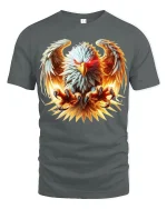 Fiery Eagle Power Attack Wings Spread Bold Graphic Tee - gray t-shirt on white background