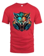 Cyber Neon Wolf Rage Fierce Tech Beast Graphic Tee - red t-shirt on white background