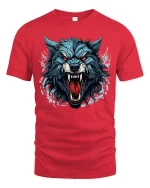 Fierce Wolf Head Attack Snarl Wild Beast Graphic Tee - red t-shirt on white background