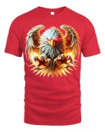 Fiery Eagle Power Attack Wings Spread Bold Graphic Tee - red t-shirt on white background