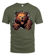 Savage Bear Breakthrough Claw Attack Graphic Tee for Men - military green t-shirt on white background