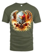 Fiery Eagle Power Attack Wings Spread Bold Graphic Tee - military green t-shirt on white background