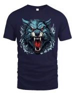 Fierce Wolf Head Attack Snarl Wild Beast Graphic Tee - navy t-shirt on white background