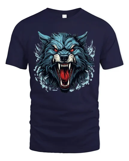 Fierce Wolf Head Attack Snarl Wild Beast Graphic Tee - navy t-shirt on white background