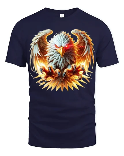Fiery Eagle Power Attack Wings Spread Bold Graphic Tee - navy t-shirt on white background