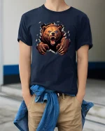 Savage Bear Breakthrough Claw Attack Graphic Tee for Men - model in navy tee with hands in pockets