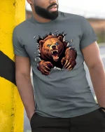 Savage Bear Breakthrough Claw Attack Graphic Tee for Men - model in grey tee leaning on column