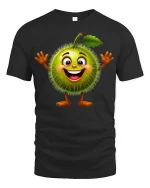 Happy Spiky Fruit Cartoon Tee Cute Funny Character T-Shirt - black t-shirt on white background