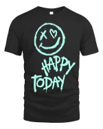 Happy Today Smiley Tee Positive Vibes Graphic Tshirt - black t-shirt on white background