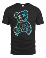Neon Drip Bear Tee Glow Outline Trendy Street Art Graphic Tshirt - black t-shirt on white background