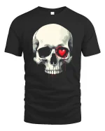 Bleeding Heart Skull Tee Dark Love Graphic Tshirt - black t-shirt on white background