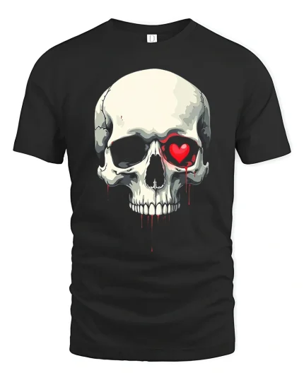 Bleeding Heart Skull Tee Dark Love Graphic Tshirt - black t-shirt on white background