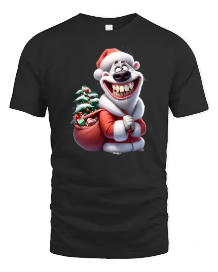 Smiling Santa Dog Tee Funny Christmas Holiday Tshirt - black t-shirt on white background