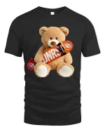 Skater Teddy Bear Cute Skateboard Street Style Graphic Tee - black t-shirt on white background