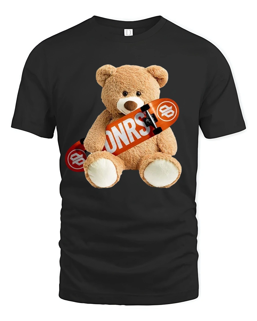 Skater Teddy Bear Cute Skateboard Street Style Graphic Tee - 1 Skater Teddy Bear Cute Skateboard Street Style Graphic Tee - black t-shirt on white background