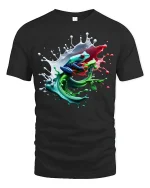 Color Splash Frog Art Tee for Nature Lovers - black t-shirt on white background