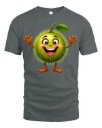 Happy Spiky Fruit Cartoon Tee Cute Funny Character T-Shirt - gray t-shirt on white background