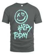 Happy Today Smiley Tee Positive Vibes Graphic Tshirt - gray t-shirt on white background