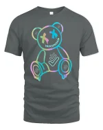 Neon Drip Bear Tee Glow Outline Trendy Street Art Graphic Tshirt - gray t-shirt on white background