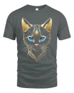Elegant Golden Cat Blue Eyes Tribal Style Graphic Tee - gray t-shirt on white background