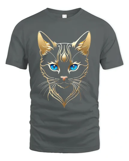 Elegant Golden Cat Blue Eyes Tribal Style Graphic Tee - gray t-shirt on white background