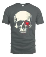 Bleeding Heart Skull Tee Dark Love Graphic Tshirt - gray t-shirt on white background