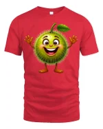 Happy Spiky Fruit Cartoon Tee Cute Funny Character T-Shirt - red t-shirt on white background