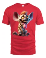 Crazy Happy Hyena Cartoon Tee Funny Animal Character Tshirt - red t-shirt on white background