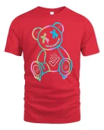 Neon Drip Bear Tee Glow Outline Trendy Street Art Graphic Tshirt - red t-shirt on white background