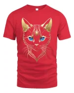 Elegant Golden Cat Blue Eyes Tribal Style Graphic Tee - red t-shirt on white background