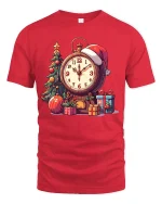 Vintage Christmas Clock Tree Gifts Festive Holiday Graphic Tee - red t-shirt on white background