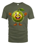 Happy Spiky Fruit Cartoon Tee Cute Funny Character T-Shirt - military green t-shirt on white background