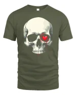 Bleeding Heart Skull Tee Dark Love Graphic Tshirt - military green t-shirt on white background