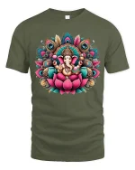 Sacred Ganesha Lotus Tee Vibrant Spiritual Art Tshirt - military green t-shirt on white background