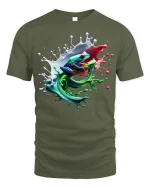 Color Splash Frog Art Tee for Nature Lovers - military green t-shirt on white background