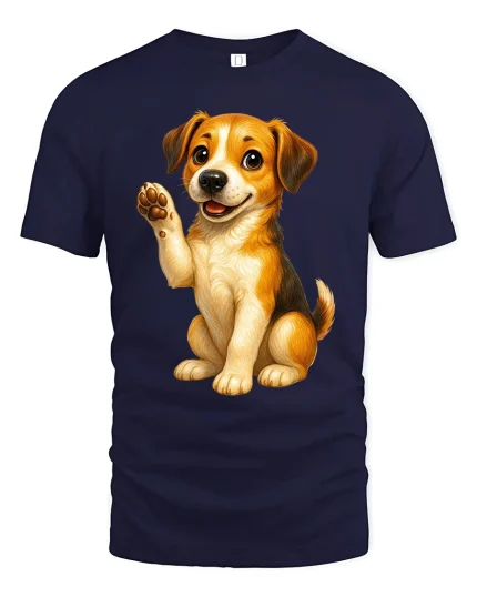 Happy Waving Puppy Tee Cute Dog Lover T-Shirt Gift - navy t-shirt on white background