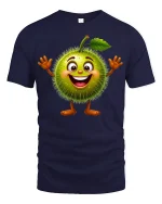 Happy Spiky Fruit Cartoon Tee Cute Funny Character T-Shirt - navy t-shirt on white background