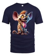 Crazy Happy Hyena Cartoon Tee Funny Animal Character Tshirt - navy t-shirt on white background