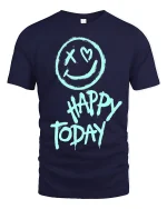 Happy Today Smiley Tee Positive Vibes Graphic Tshirt - navy t-shirt on white background