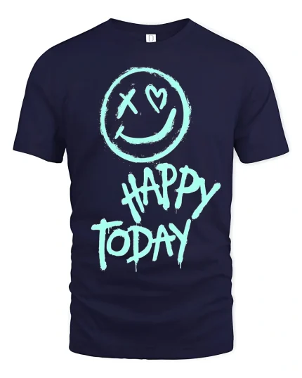 Happy Today Smiley Tee Positive Vibes Graphic Tshirt - navy t-shirt on white background