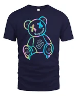 Neon Drip Bear Tee Glow Outline Trendy Street Art Graphic Tshirt - navy t-shirt on white background