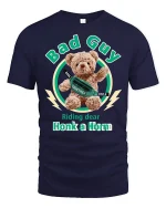 Bad Guy Teddy Honk a Horn Funny Graphic Tee for Cool Style - navy t-shirt on white background